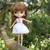 Blythe doll dress with blue sky, rainbow, clouds, butterflies