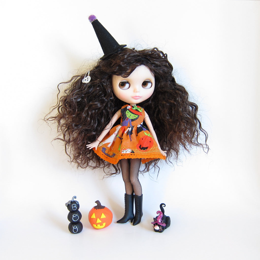 Halloween Dress for Blythe Doll Orange with Wicked Witch