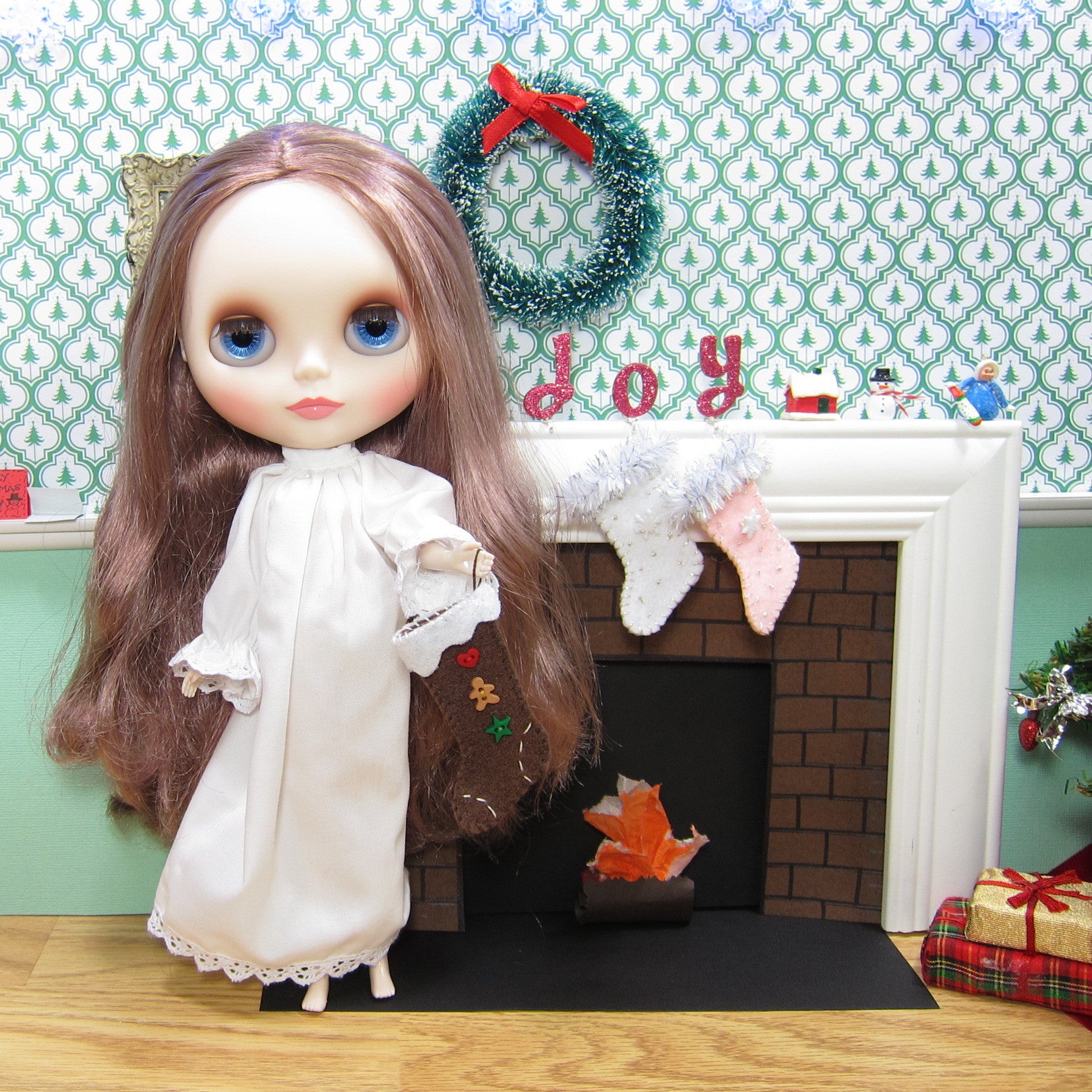 Miniature Blythe doll Christmas stocking gingerbread boy