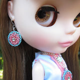 Blythe doll pink and turquoise blue filigree dangles