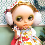 Blythe doll with miniature hand painted wooden snowman