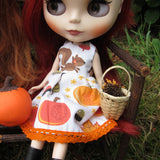 Blythe doll dress with squirrels and pumpkins for fall