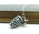 Charm Necklace with Real Pine Cone and Swarovski Crystals