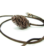 Miniature Pine Cone Pendant on Brown Silk Cord