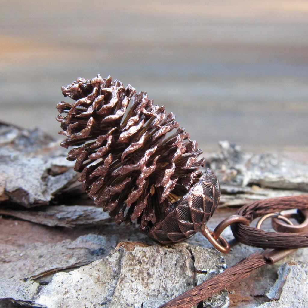 Pine Cone Pendant Necklace Made with Real Brown Shimmer Pinecone