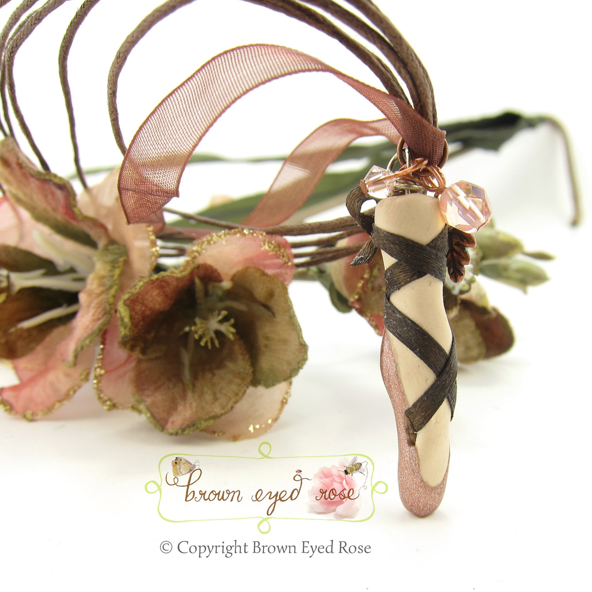 Pointe Shoe Necklace with Brown Ballet Slipper Pendant