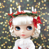 Crown of candles and red hair bow for Blythe Saint Lucia's Day outfit