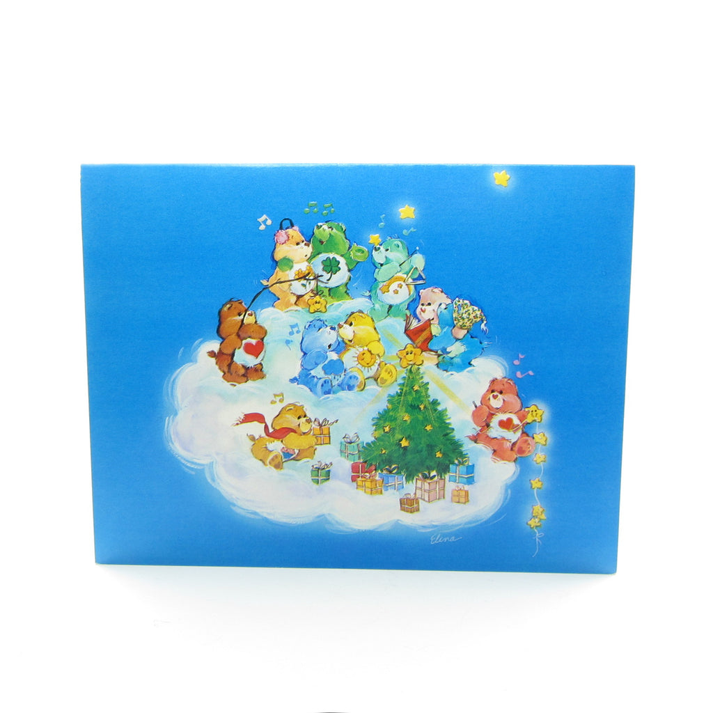 Blue Care Bears Christmas Greeting Card with Tree