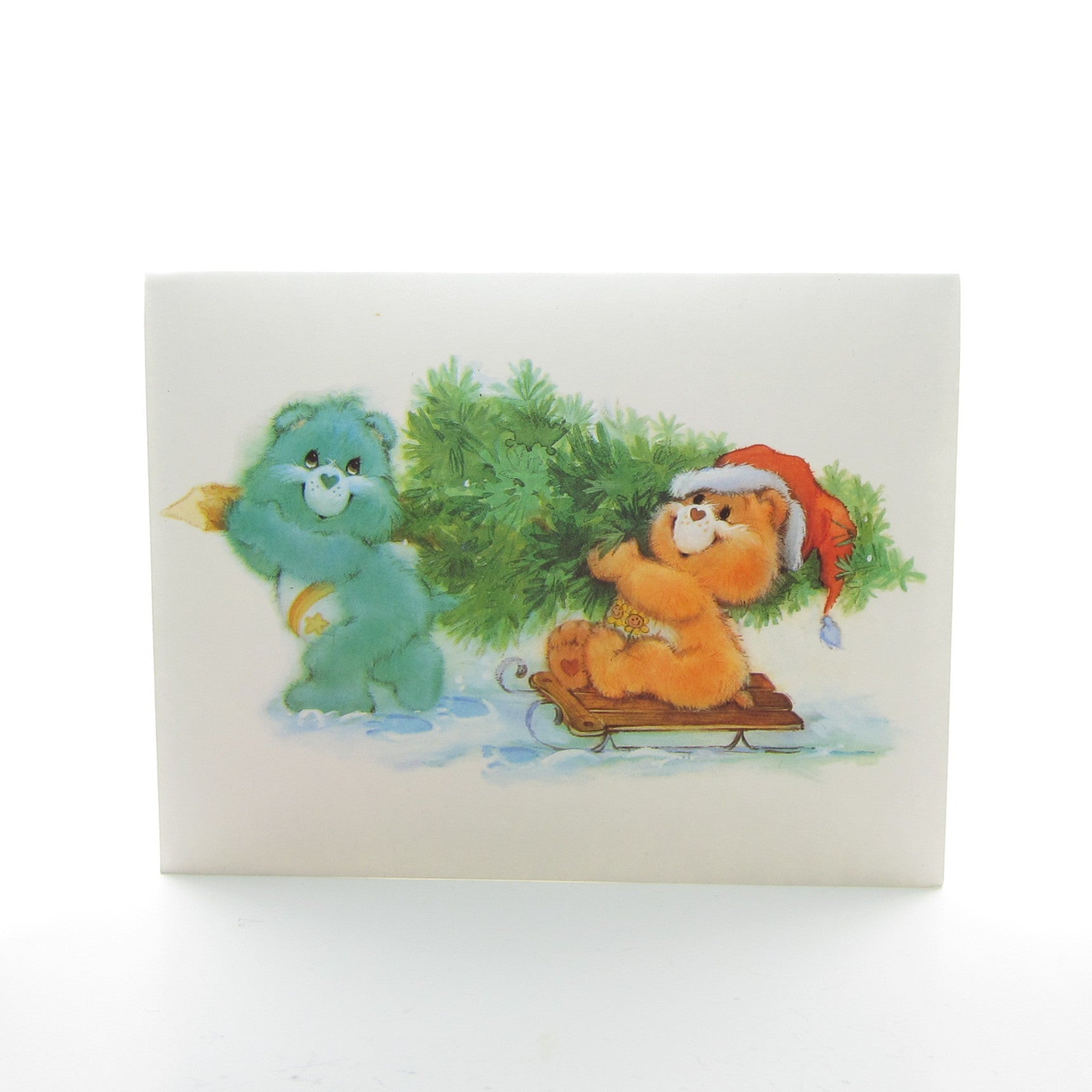 Care Bears Christmas card Wish & Friend Bear with tree
