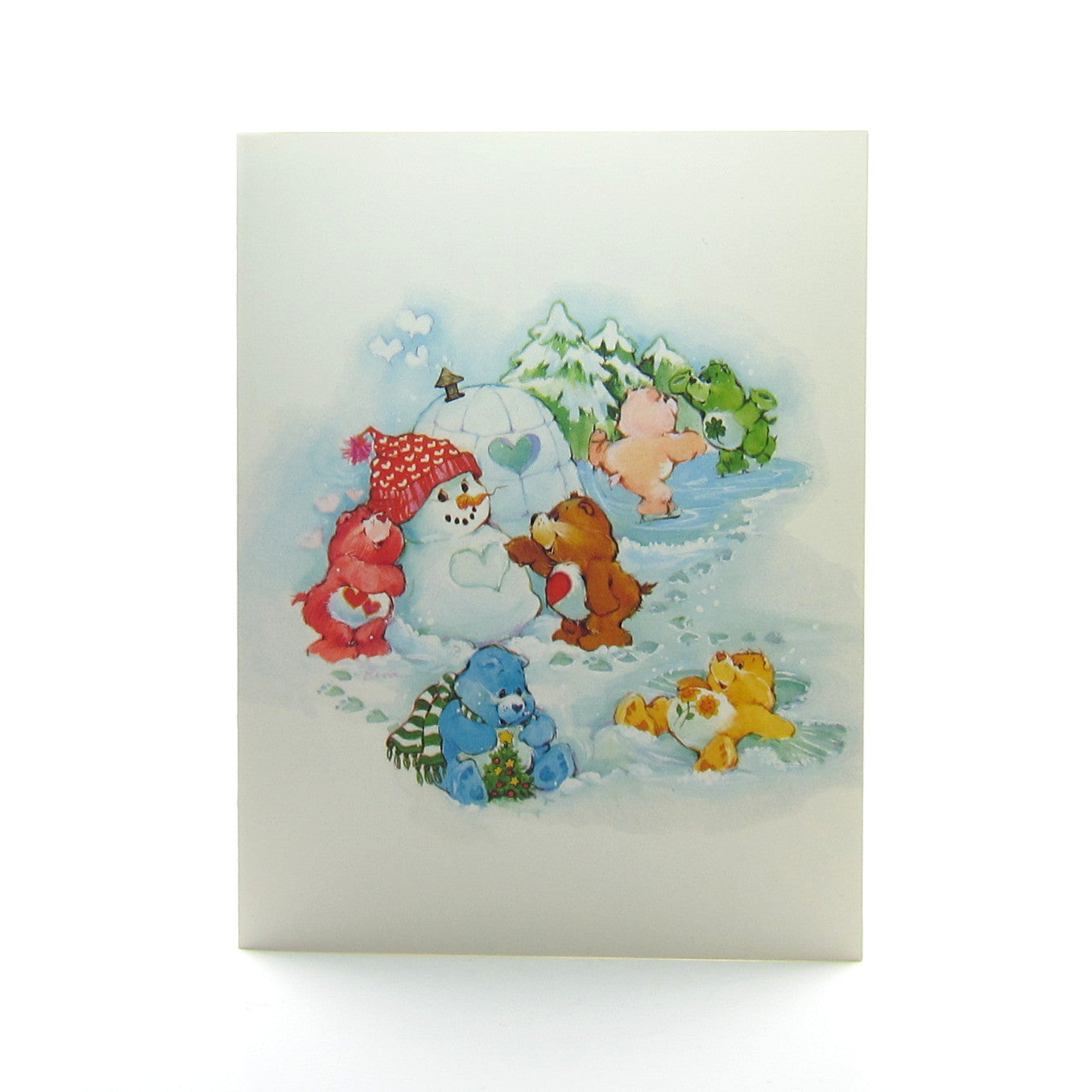 Care Bears Happy Holidays greeting card with snowman and igloo