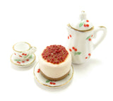 Dollhouse Cherries Tea Set with Miniature Cherry Cheesecake