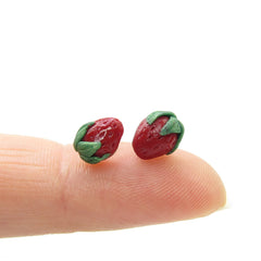 Miniature polymer clay strawberry post earrings