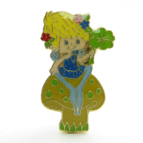 Herself the Elf Pin Gold with Herself Sitting on Mushroom | Brown Eyed Rose