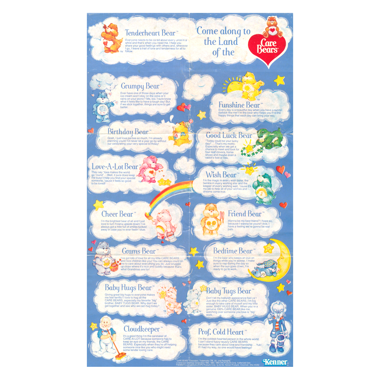 Come along to the land of the Care Bears vintage foldout poster