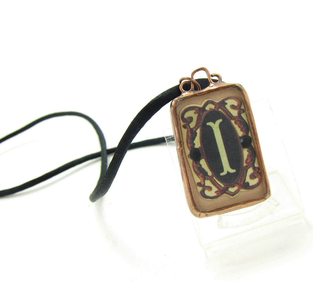 Letter I Necklace Soldered Glass Copper Pendant with Initial