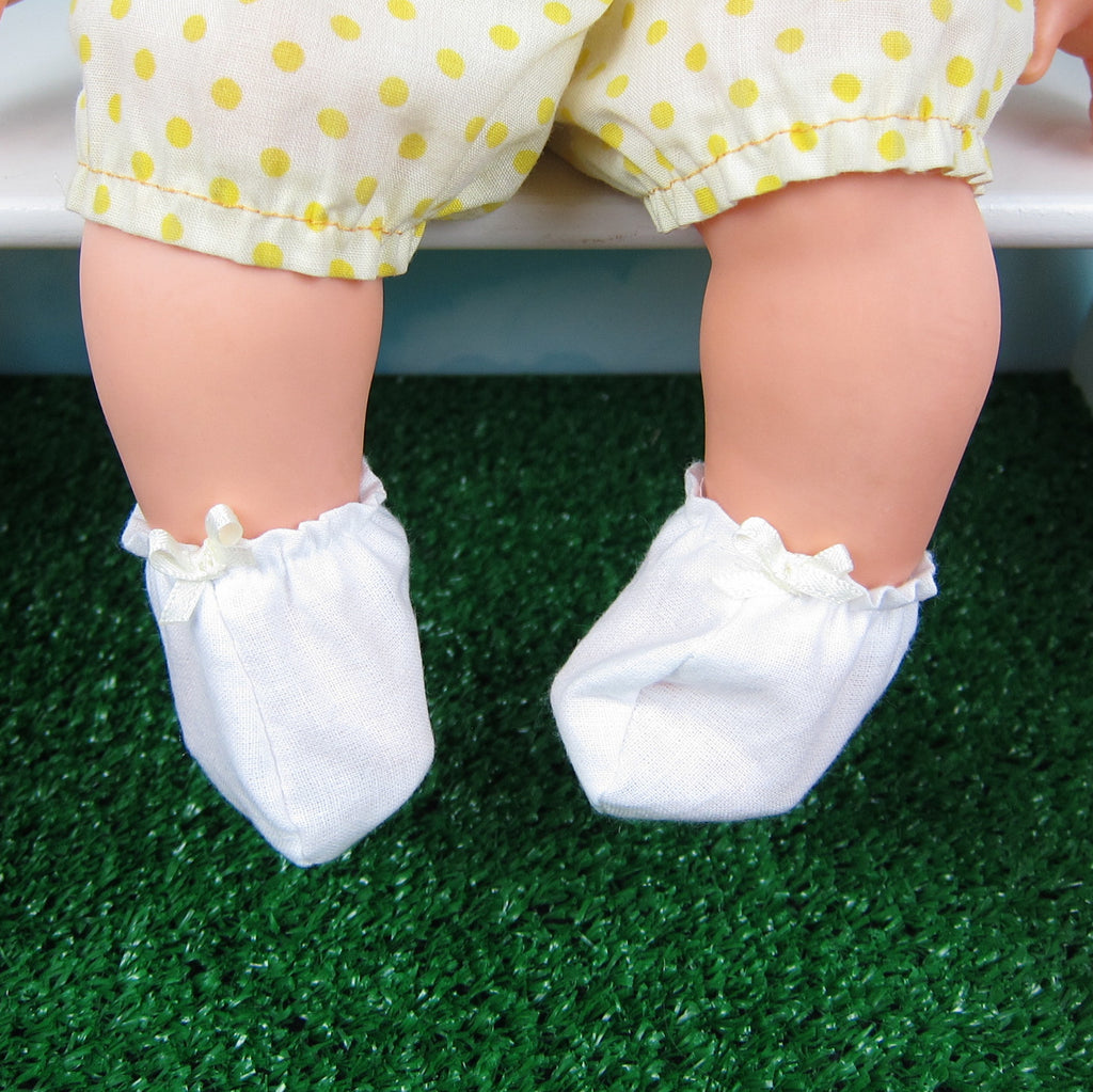 Baby Doll Booties - White with Pale Yellow Bow