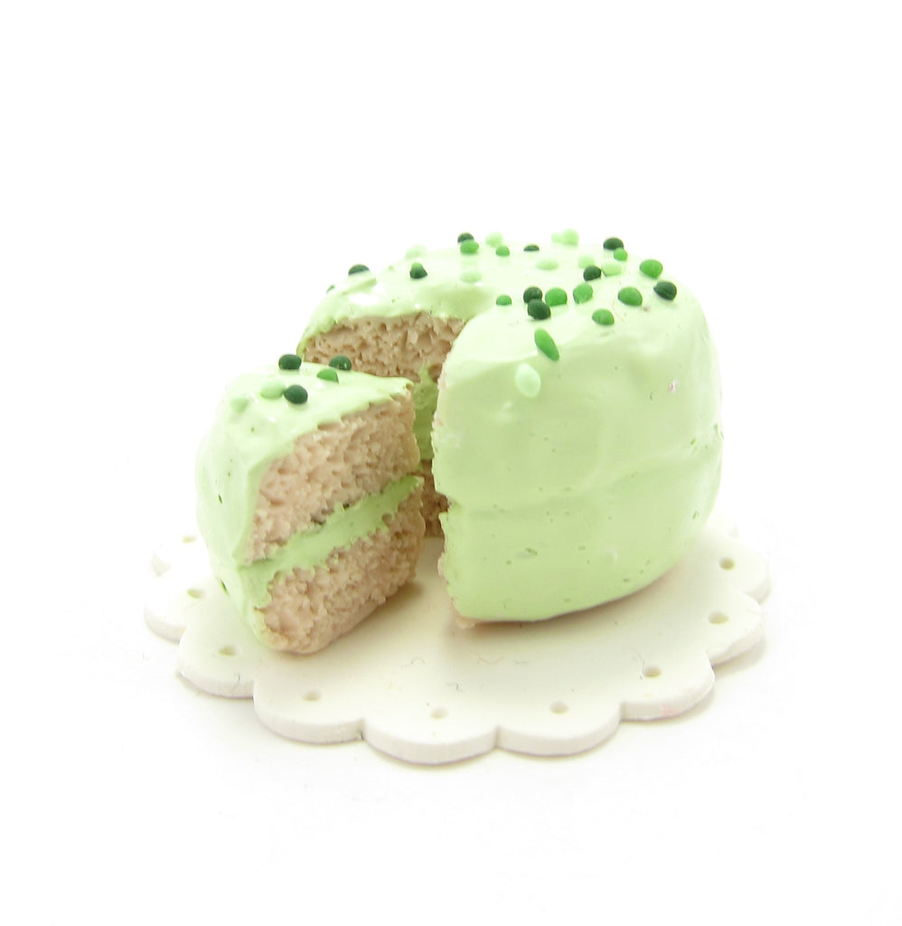 Polymer Clay Dollhouse Miniature Cake Green with Frosting & Sprinkles