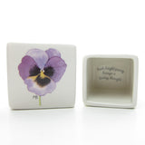 Each bright pansy brings a loving thought trinket box