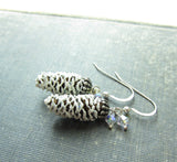 White Winter Wedding Pinecone Earrings