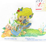 Gold enamel pin with Herself the Elf figure