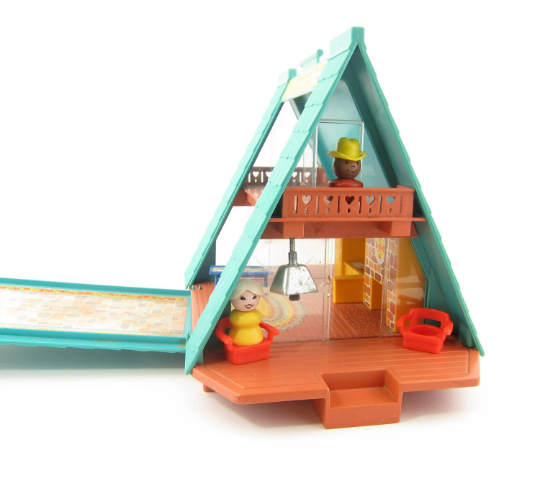 Fisher-Price Play Family A-Frame vintage 1974 Little People house with toys and furniture