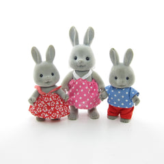 Grey flocked bunnies rabbit family Forest Families, Peach Fuzz Village or Cuddly Cuzzins