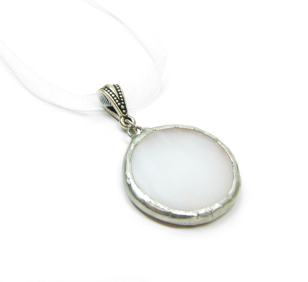 Full Moon Necklace Stained Glass Soldered White Moon Pendant