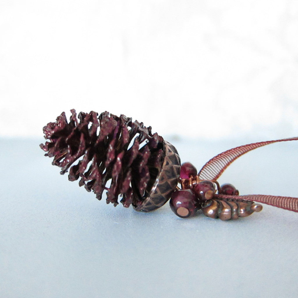 Garnet Pine Cone Necklace with Real Pine Cone