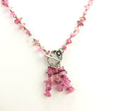 Pink mineral chip gemstone necklace with watermelon tourmaline.