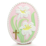 Hallmark pink with Easter lilies and gold cross