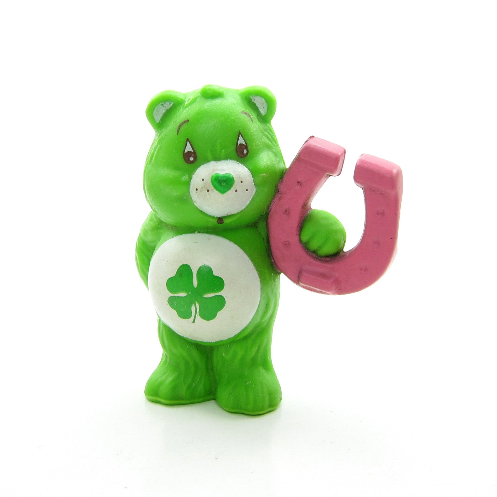 Good Luck Bear holding a lucky horseshoe vintage Care Bears miniature figurine