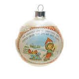 Glass ornament with message: The greatest joy of Christmas Day comes from the joy we give away