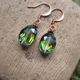 Faceted Green Beaded Earrings on Copper Ear Wires
