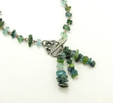 Green mineral chip gemstone necklace with watermelon tourmaline.