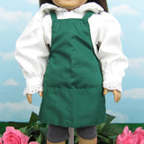 Green doll apron with pockets for 18 inch dolls