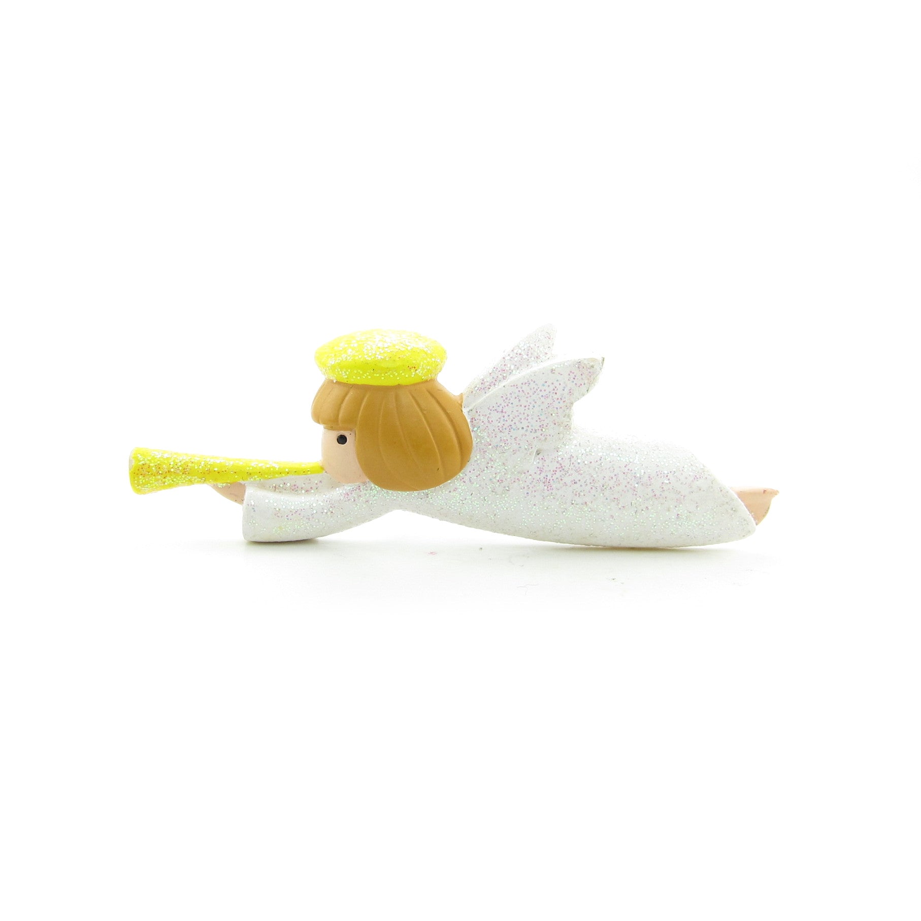 Hallmark white glitter angel with trumpet Christmas lapel pin