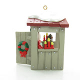 Hallmark Our Clubhouse ornament with candles on window sill and wreath on door
