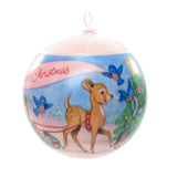 Deer pulling sleigh pink silk ball Christmas ornament
