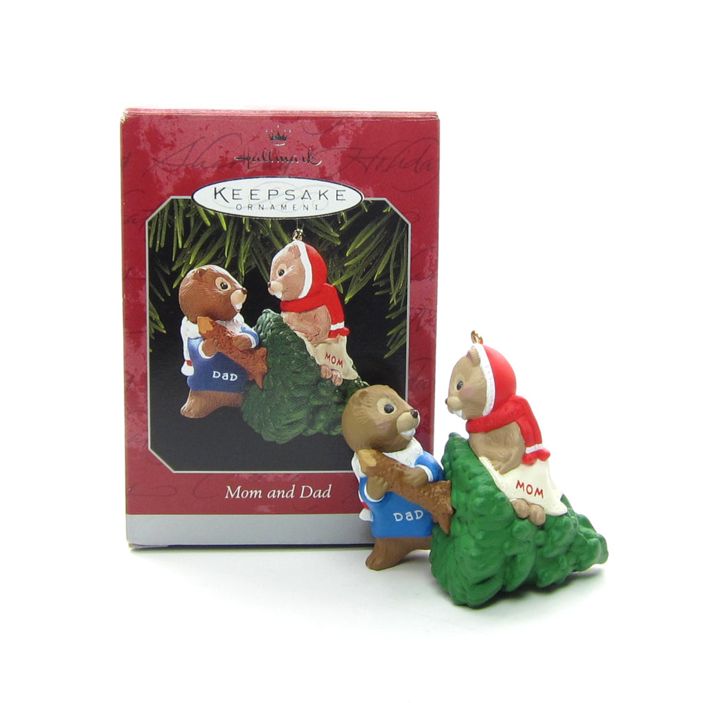 Mom & Dad Beavers with Christmas Tree 1998 Hallmark Ornament