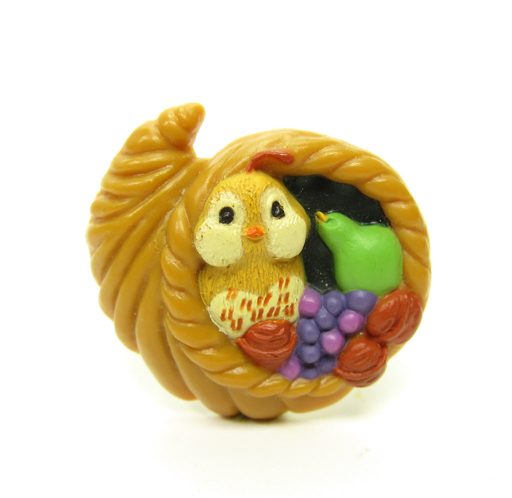 Thanksgiving Cornucopia Pin with Quail Vintage Hallmark Lapel