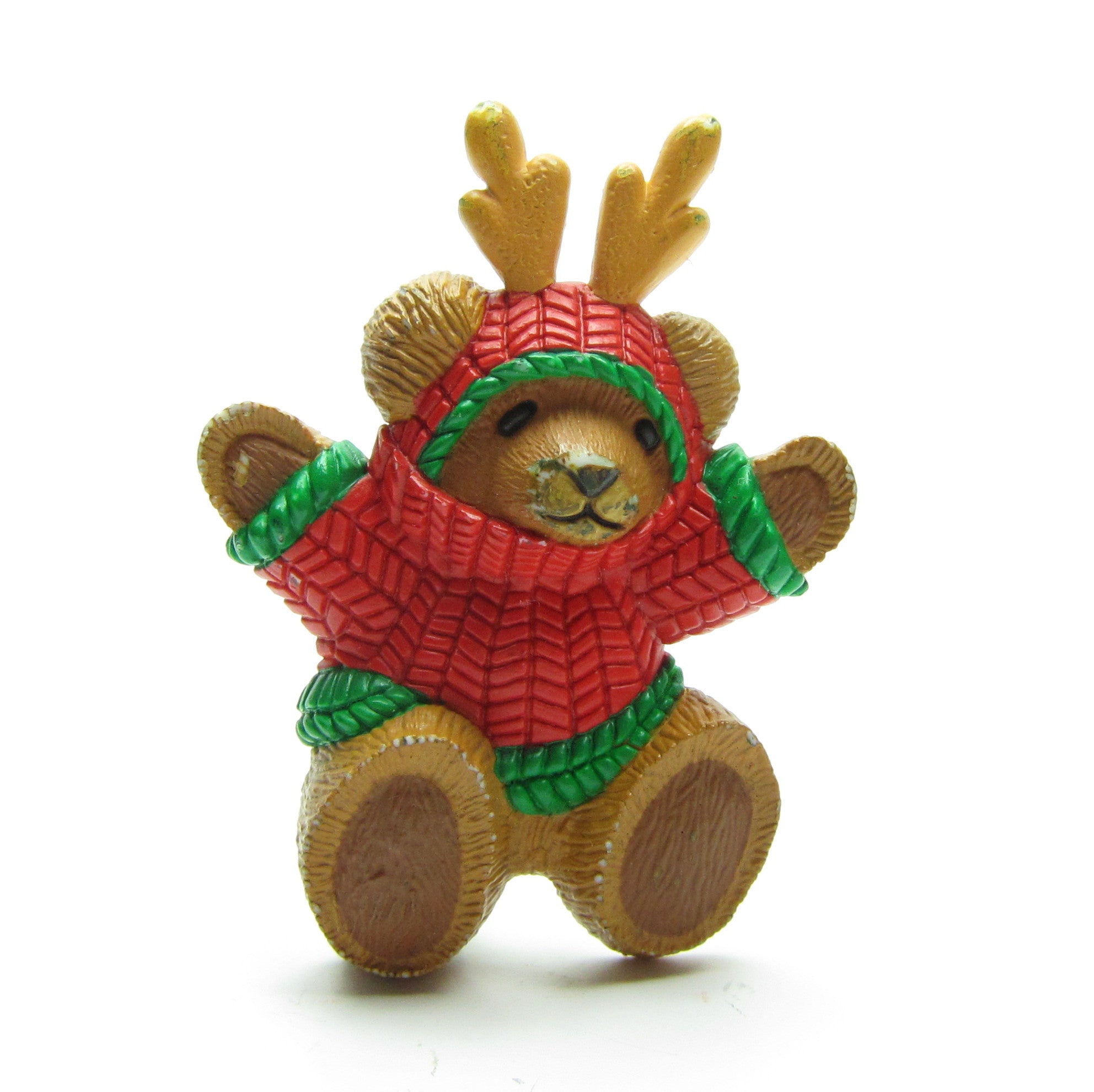 Hallmark teddy bear in Christmas sweater pin with antlers