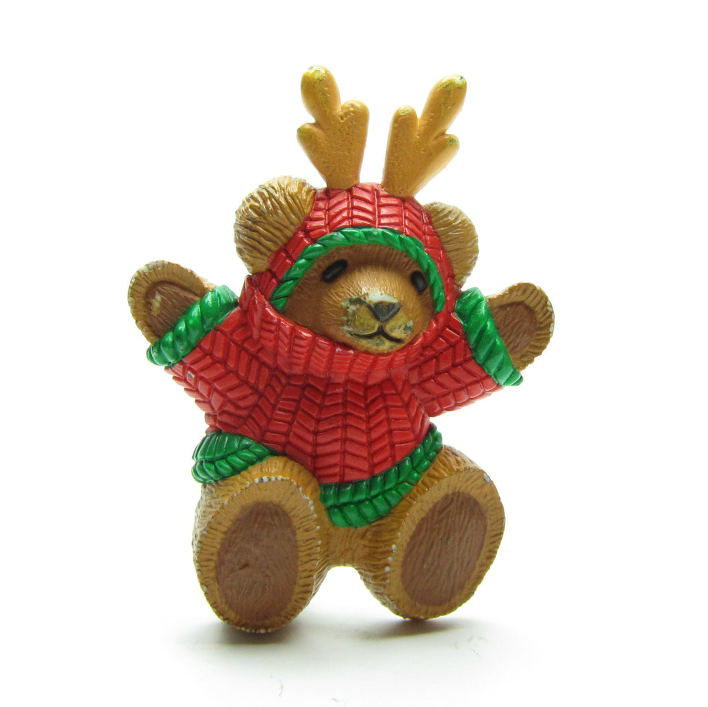 Teddy Bear Pin Hallmark Vintage Christmas Bear in Reindeer Sweater
