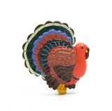 Hallmark turkey pin with dark brown and black feather details