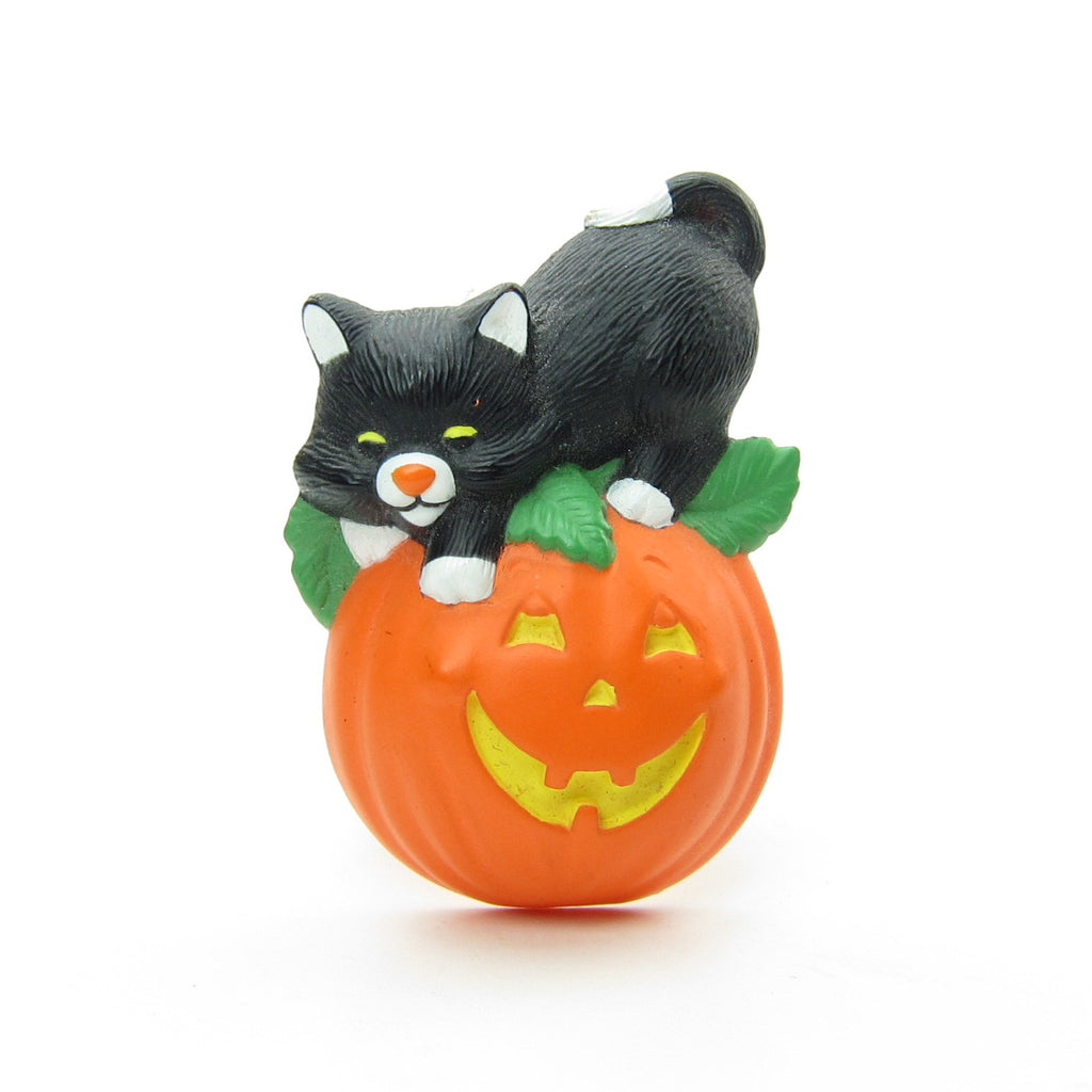 Black Cat on Pumpkin Pin Vintage Hallmark Halloween Lapel