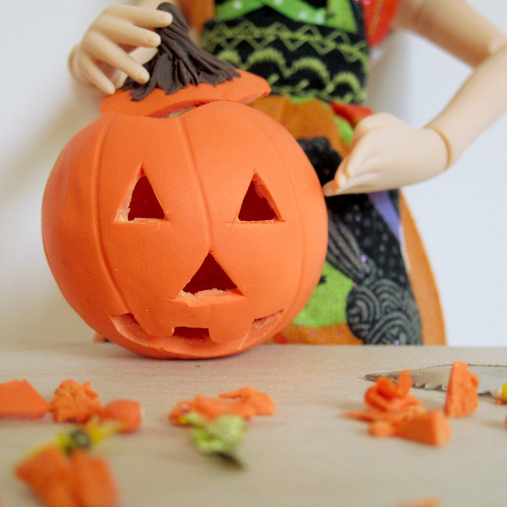 Jack O Lantern Halloween Pumpkin Polymer Clay Miniature with Cutouts