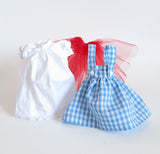 White blouse, blue gingham dress and red tulle tutu Dorothy costume