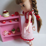 Blythe clothes pink gingham and red polka dotted dress