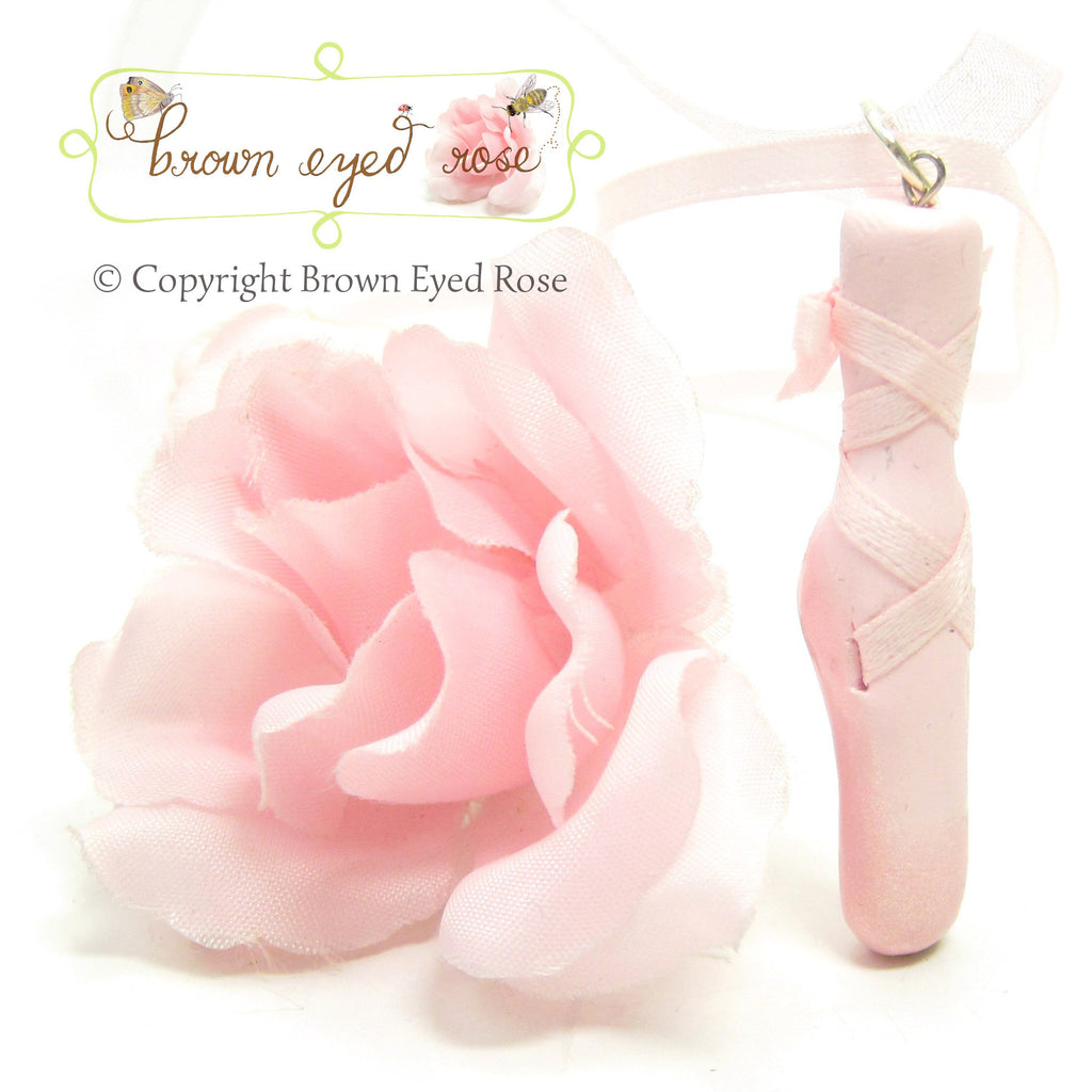 Pink Pointe Shoe Necklace with Polymer Clay Ballet Slipper