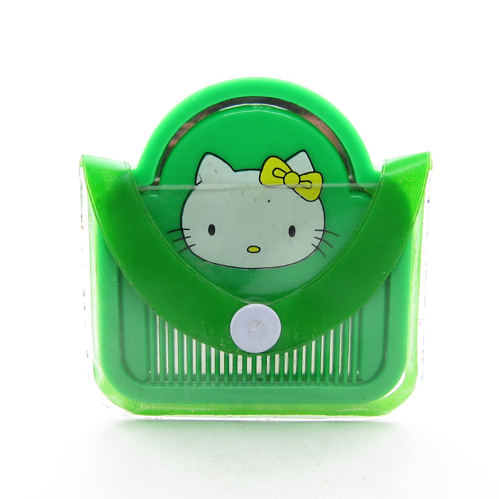 Hello Kitty Vintage Green Pocket Mirror & Comb Set in Vinyl Case