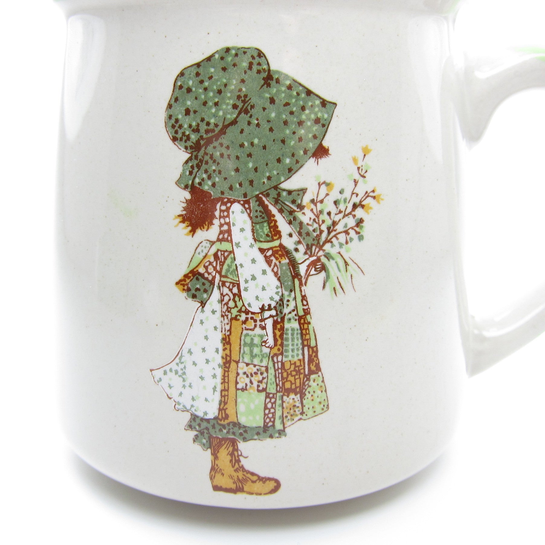 Holly Hobbie Mug Vintage 1978 Earthenware Coffee Cup with Green Trim